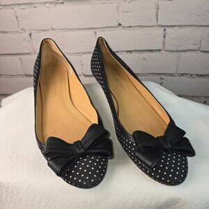 SHOES OF PREY BALLET FLATS BLACK WITH WHITE POLKA DOT BOW DETAIL SIZE 10